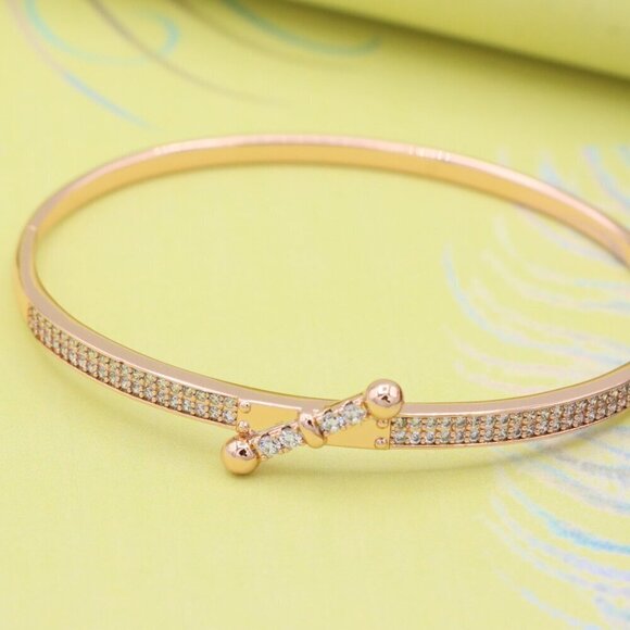 Rose Gold Bangle with Elegant Diamond-Studded Cross Accent Design, XPBL0587 - Picture 2 of 12